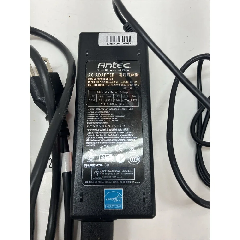 Antec NP100 15V-24V 5.33A Adjustable 100W Power Supply Adapter Charger 5.5*2.1mm